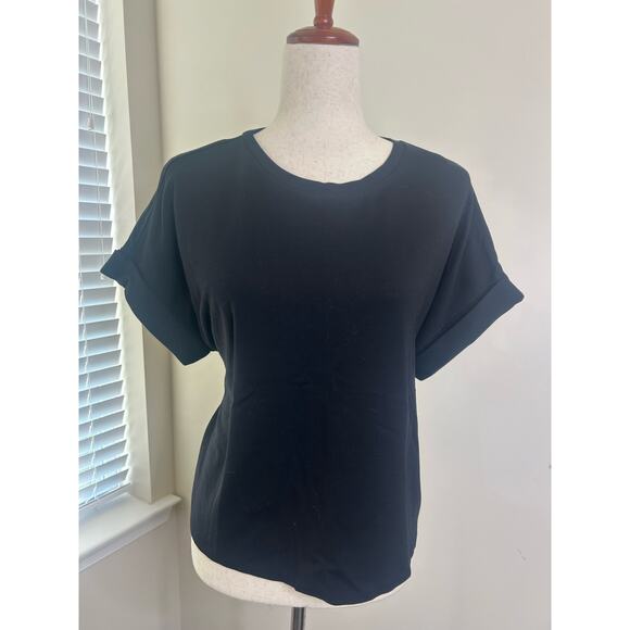 Express Size Small/Petite Black Tie-Back Tee short, cuffed sleeves - Picture 7 of 7